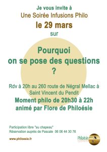 Flyer de la Soirée Infusions Philo à Saint-Vincent-du-Pendit