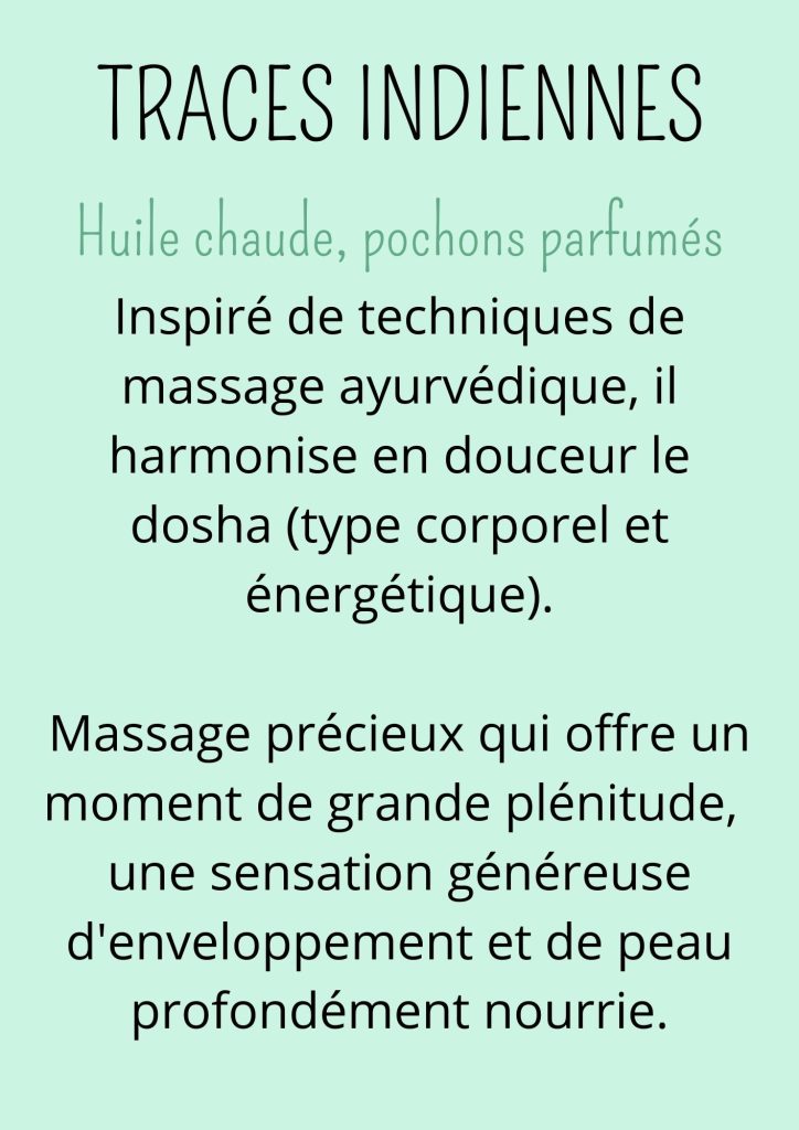 Présentation du massage "Traces indiennes" (ayurvédique) proposé par Les Empreintes - Flore Proust, massages bien-être sur Figeac et Capdenac-Gare.